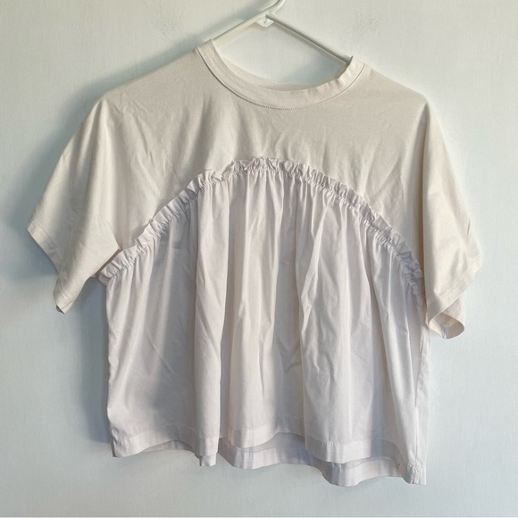 Cinq a sept White Ruffle Tshirt Short Sleeve Elegant Women's Top Tiered Size S - Picture 1 of 8